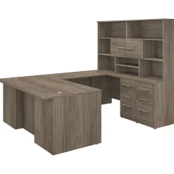 Office Desks*Bush Business Furniture Office 500 72"W U Shaped Executive Desk with Drawers and Hutch, (OF5003MHSU) Modern Hickory