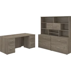 Office Desks*Bush Business Furniture Office 500 72"W Executive Desk with Drawers, Lat File Cabinets and Hutch, (OF5001MHSU) Modern Hickory