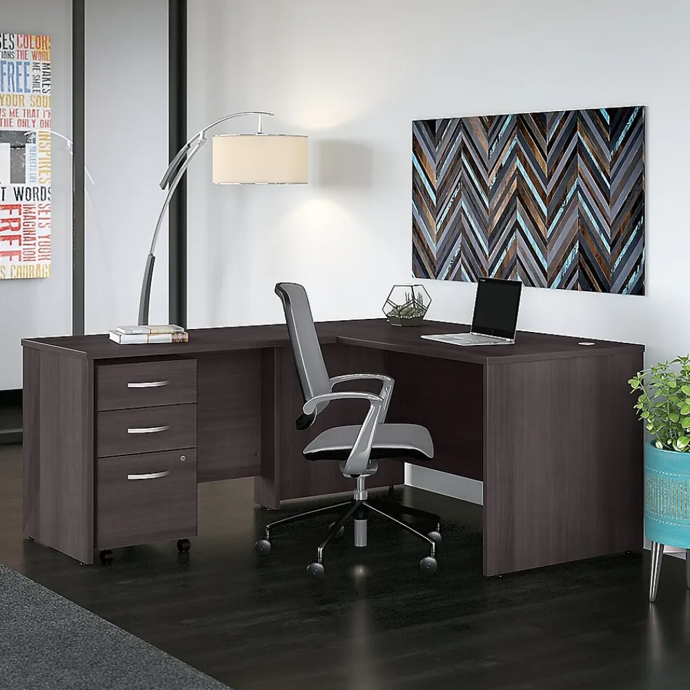 Office Desks*Bush Business Furniture Studio C 60"W L Shaped Desk with Mobile File Cabinet and Return, (STC008SG) Storm Gray