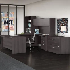 Computer Desks*Bush Business Furniture Studio C 72"W U Shaped Desk with Hutch, Bookcase and File Cabinets, (STC001SG) Storm Gray