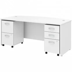 Office Desks*Bush Business Furniture Studio C 72"W Bow Front Desk with Mobile File Cabinets, (STC012WH) White