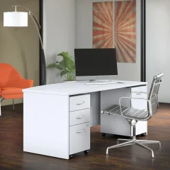 Office Desks*Bush Business Furniture Studio C 72"W Bow Front Desk with Mobile File Cabinets, (STC012WH) White