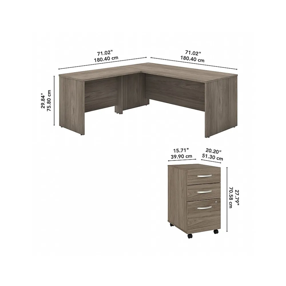 L-Desks*Bush Business Furniture Studio C 72"W L Shaped Desk with Mobile File Cabinet and Return, (STC007MHSU) Modern Hickory