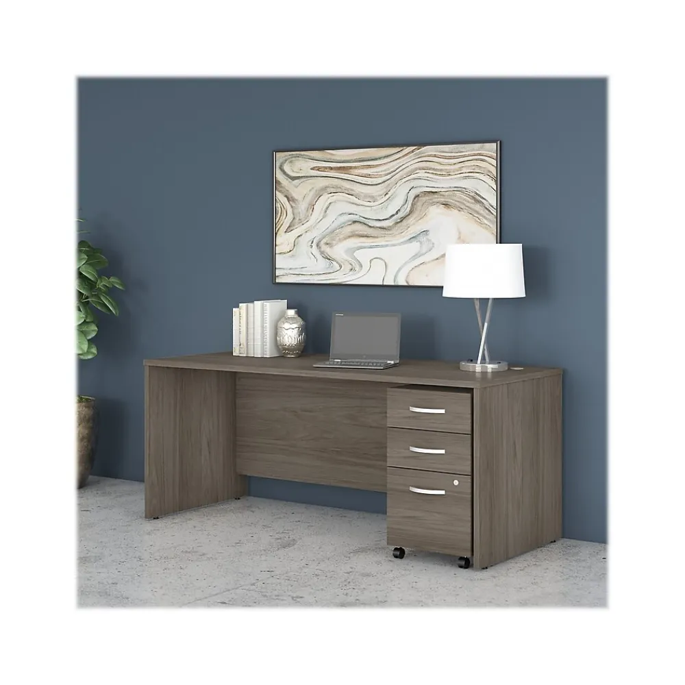 Computer Desks*Bush Business Furniture Studio C 72"W Office Desk with Mobile File Cabinet, (STC013MHSU) Modern Hickory