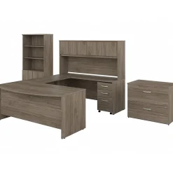 Computer Desks*Bush Business Furniture Studio C 72"W U-Shaped Desk, Hutch, Bookcase, and File Cabinets, (STC001MHSU) Modern Hickory