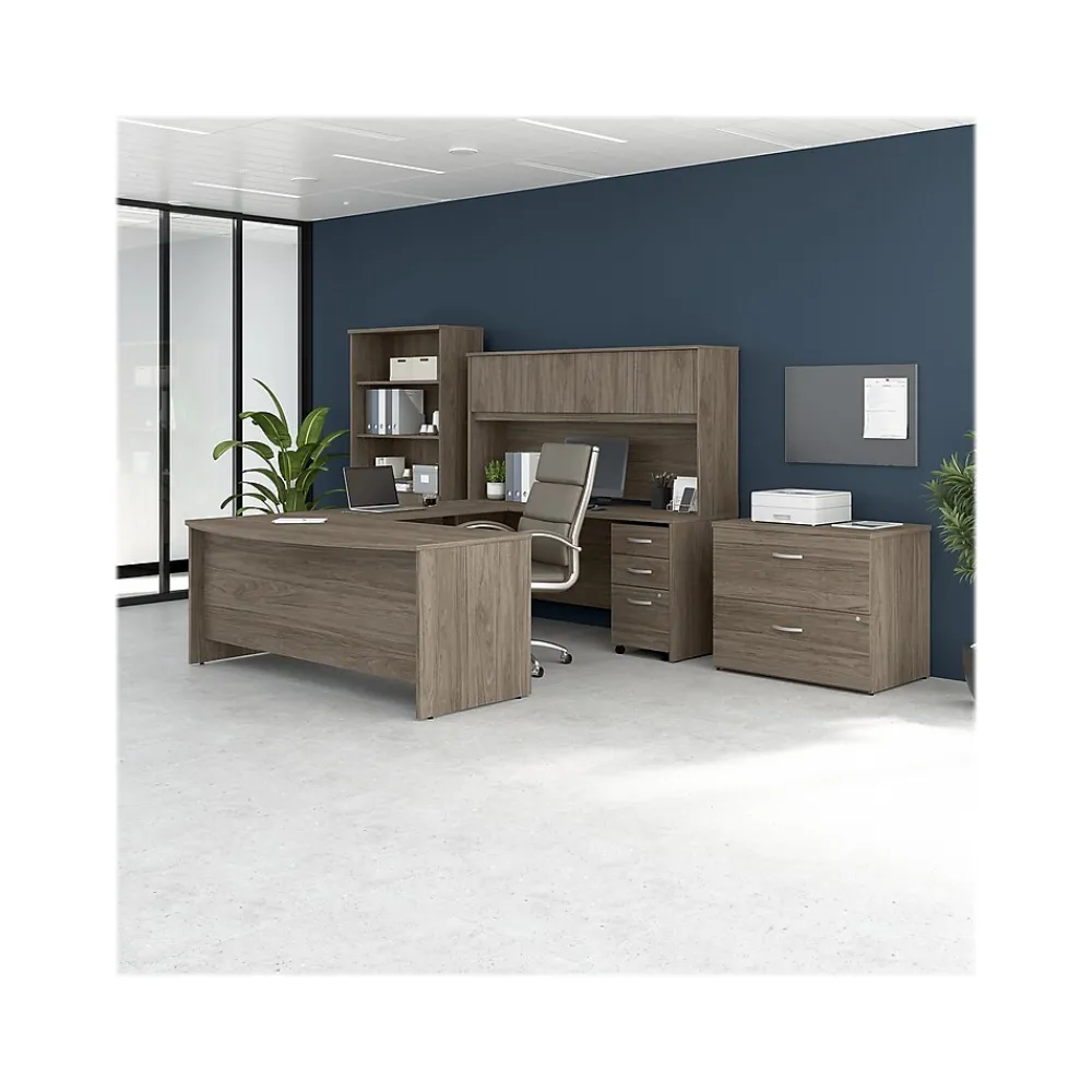 Computer Desks*Bush Business Furniture Studio C 72"W U-Shaped Desk, Hutch, Bookcase, and File Cabinets, (STC001MHSU) Modern Hickory