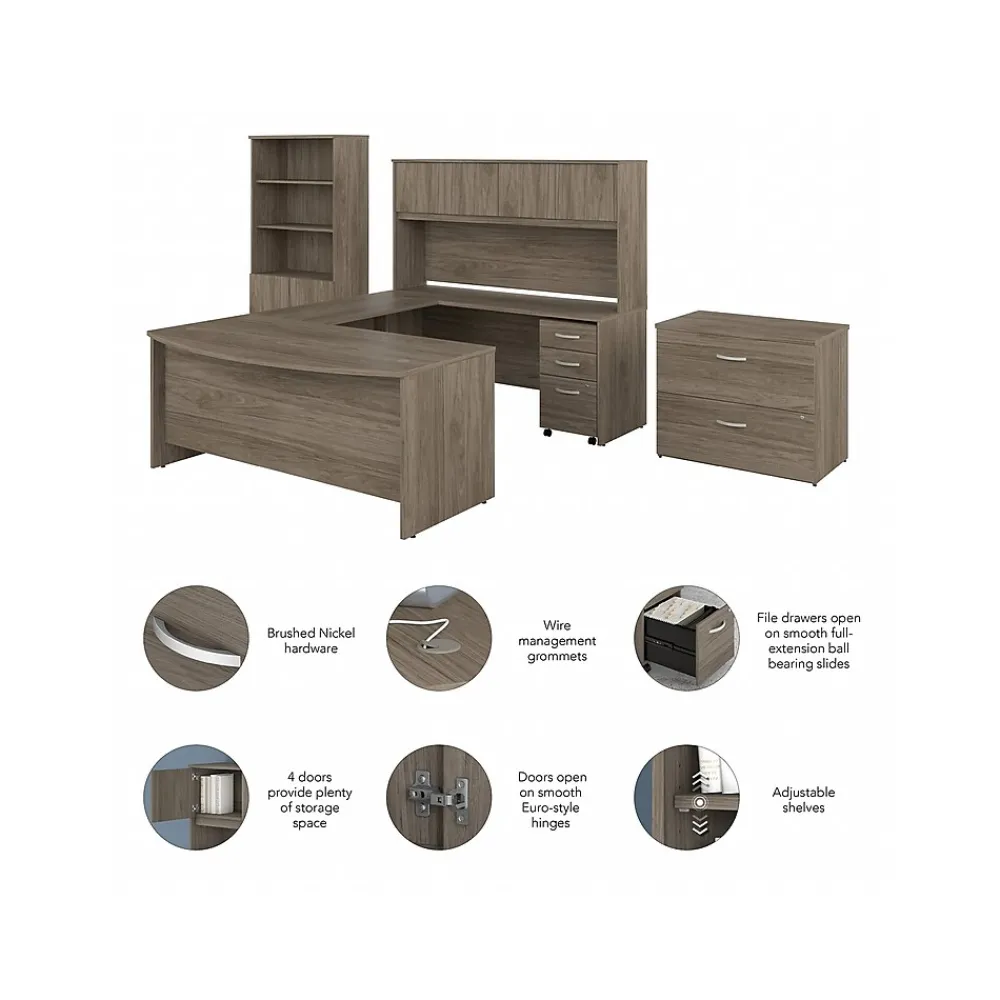 Computer Desks*Bush Business Furniture Studio C 72"W U-Shaped Desk, Hutch, Bookcase, and File Cabinets, (STC001MHSU) Modern Hickory