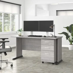 Computer Desks*Bush Business Furniture Studio A 60"W Computer Desk with 3 Drawer Mobile File Cabinet, (STA002PGSU) Platinum Gray
