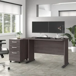 Office Desks*Bush Business Furniture Studio A 48"W Computer Desk with 3 Drawer Mobile File Cabinet, (STA001SGSU) Storm Gray