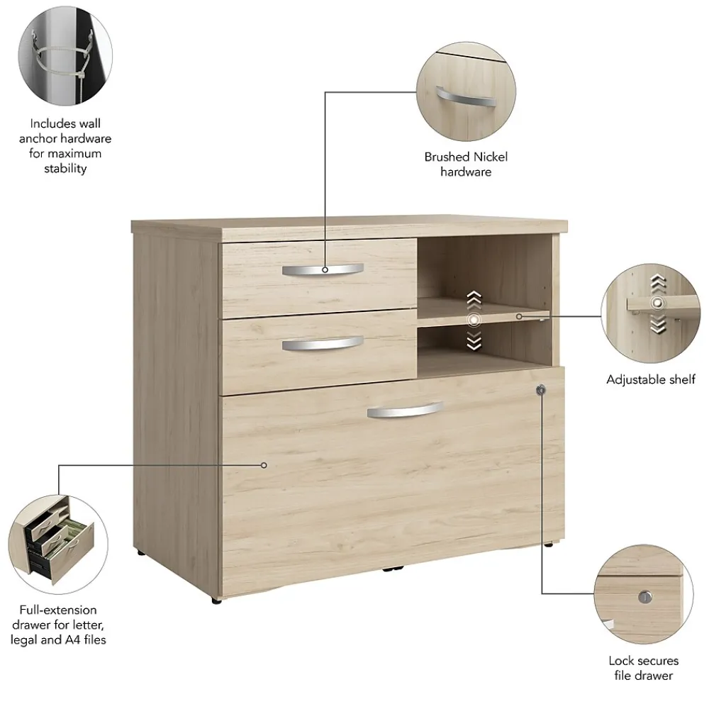 Storage Cabinets*Bush Furniture Bush Business Furniture Studio C Office Storage Cabinet with Drawers and Shelves, Natural Elm (SCF130NESU)