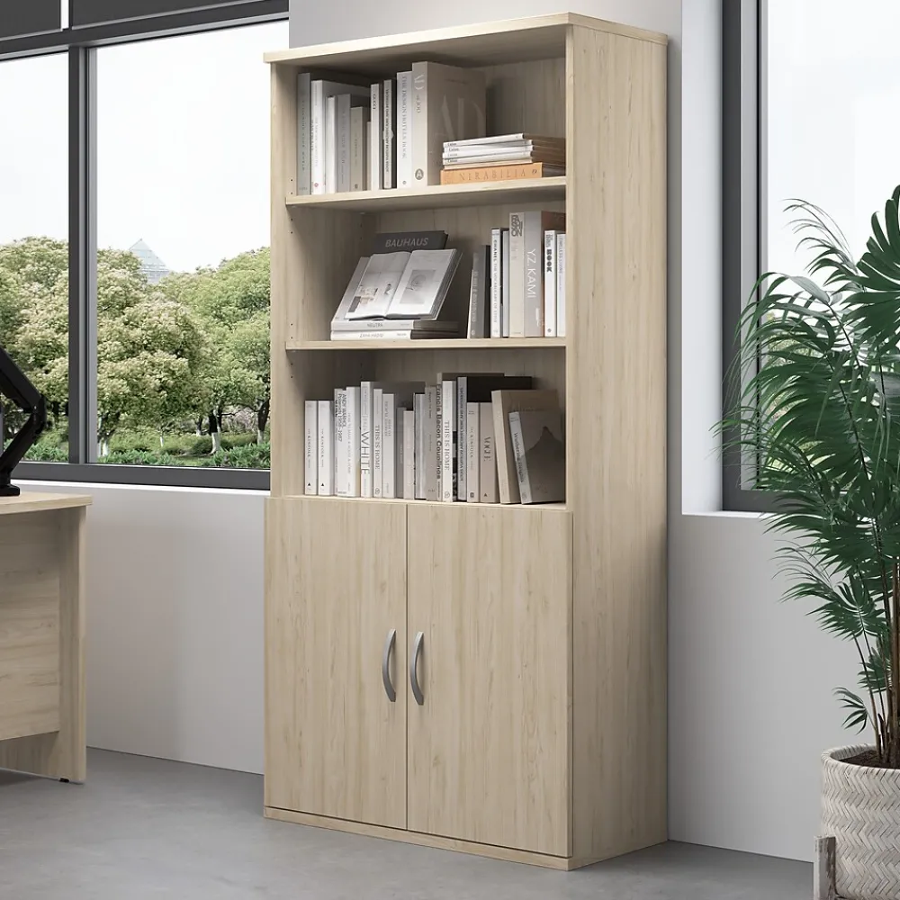 Bookcases*Bush Furniture Bush Business Furniture Studio C Tall 5 Shelf Bookcase with Doors, Natural Elm (STC015NE)
