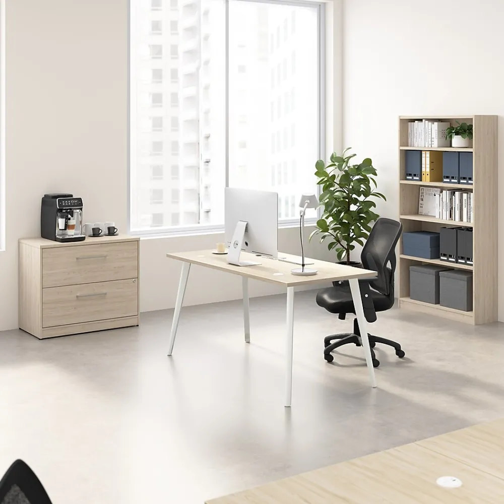 Office Desks*Bush Business Furniture Vista 60"W Desk with Lateral File Cabinet and Bookcase, Natural Elm (VST012NESU)