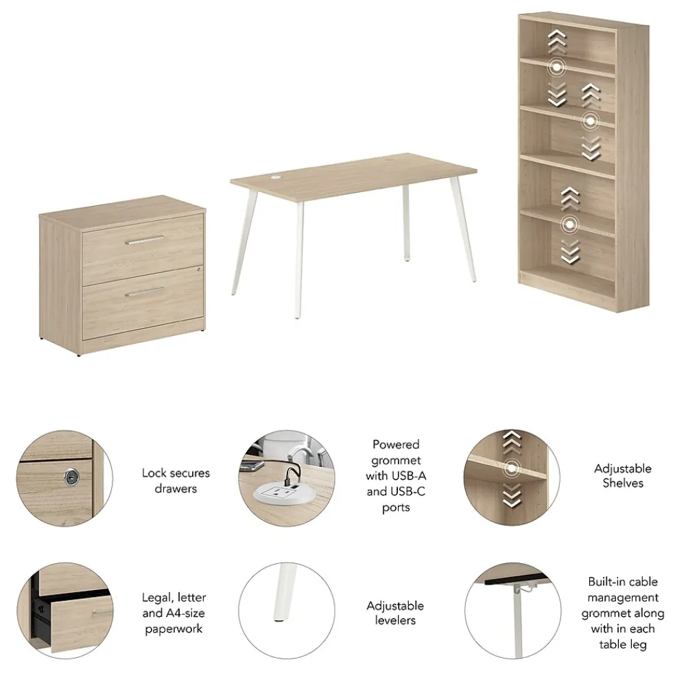 Office Desks*Bush Business Furniture Vista 60"W Desk with Lateral File Cabinet and Bookcase, Natural Elm (VST012NESU)