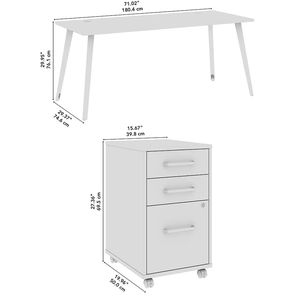 Office Desks*Bush Business Furniture Vista 72"W Desk with 3 Drawer Mobile File Cabinet, Natural Elm (VST001NESU)
