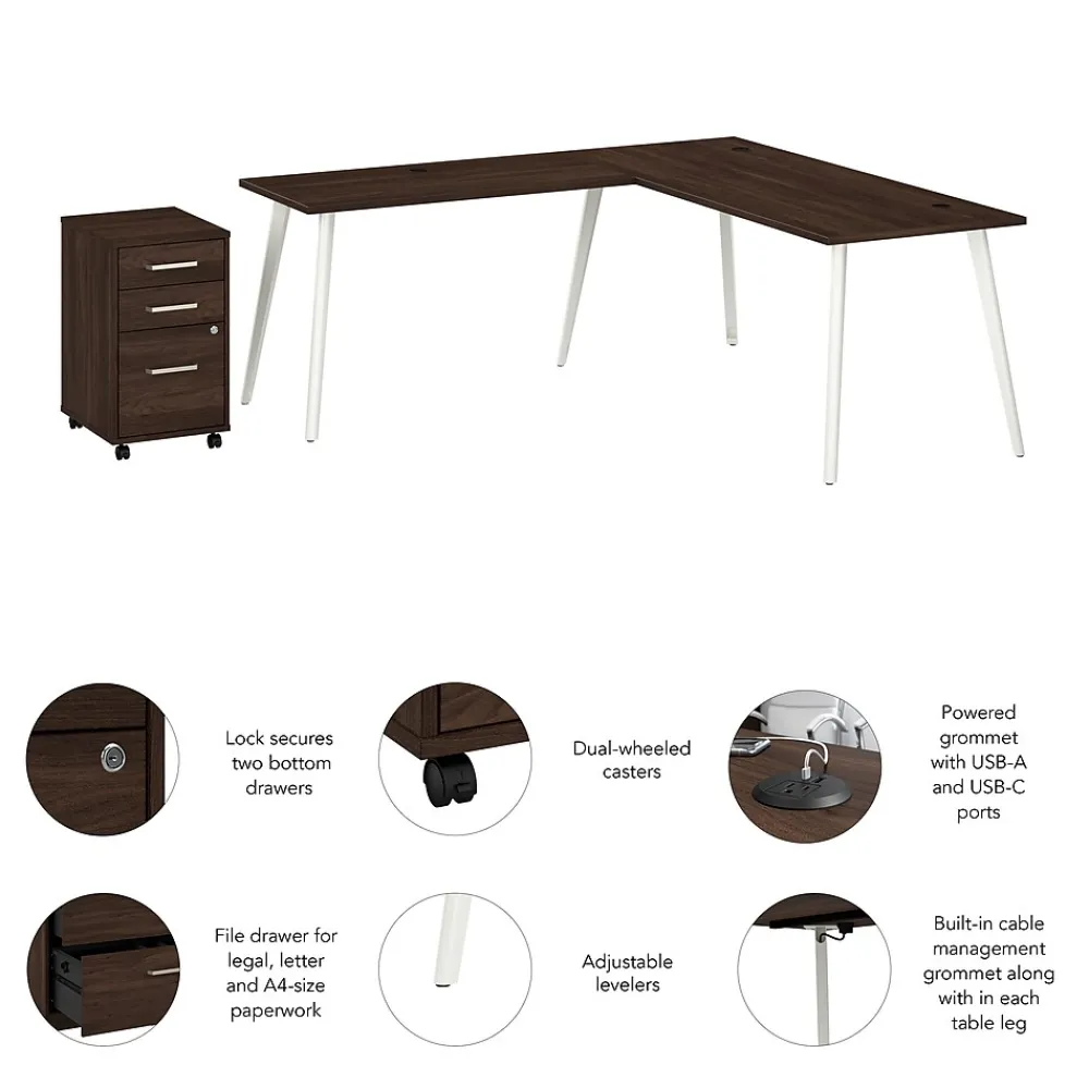 L-Desks*Bush Business Furniture Vista 72"W L Shaped Desk with Mobile File Cabinet, Black Walnut (VST007BWSU)