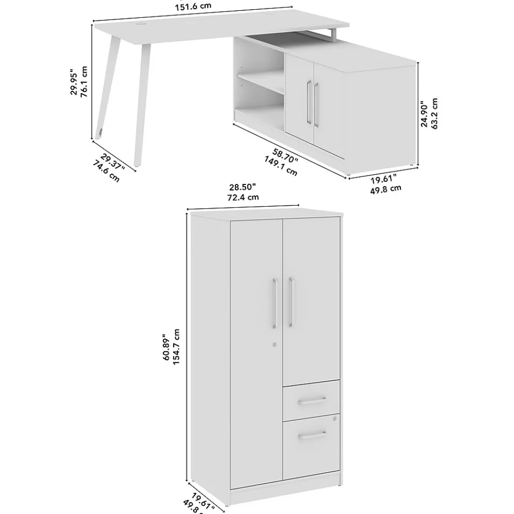 L-Desks*Bush Business Furniture Vista 60"W L Shaped Desk with Low Storage Cabinet and Wardrobe, Natural Elm (VST010NE)