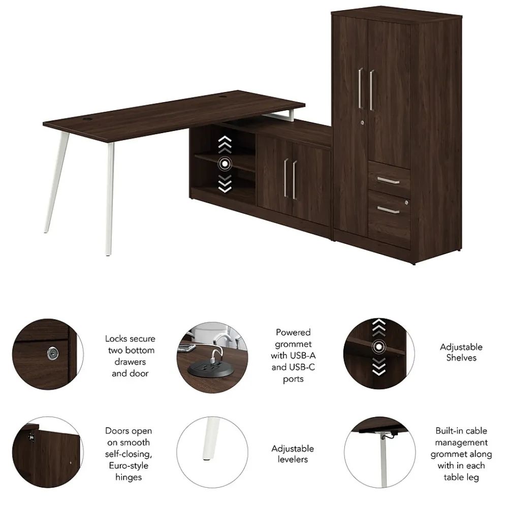 L-Desks*Bush Business Furniture Vista 72"W L Shaped Desk with Low Storage Cabinet and Wardrobe, Black Walnut (VST009BW)