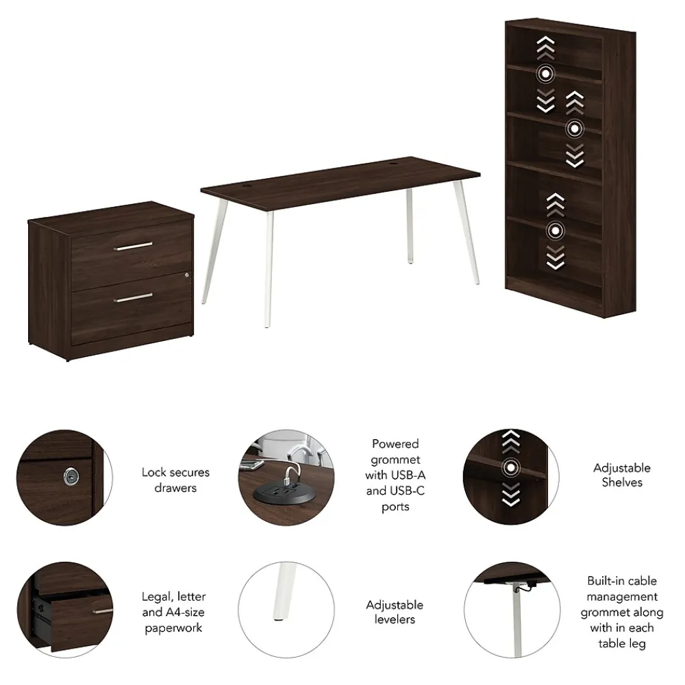 Office Desks*Bush Business Furniture Vista 72"W Desk with Lateral File Cabinet and Bookcase, Black Walnut (VST011BWSU)
