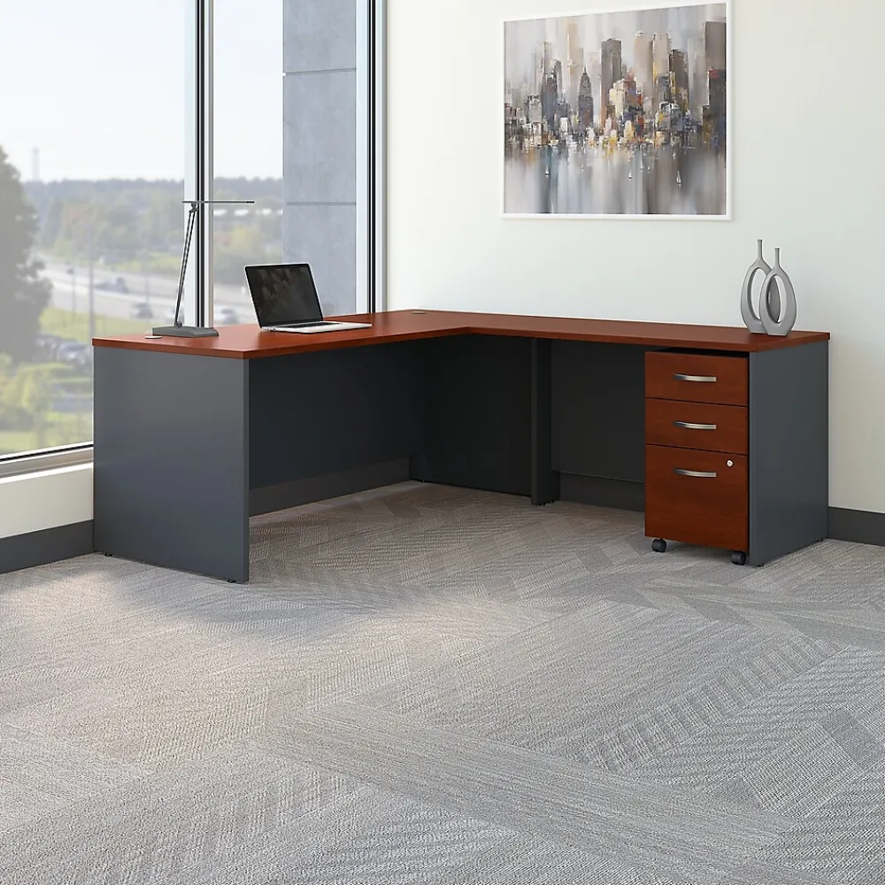 Office Desks*Bush Business Furniture Westfield 72W L Shaped Desk with 48W Return and Mobile File Cabinet, Hansen Cherry (SRC001HCSU) Hansen Cherry/Graphite