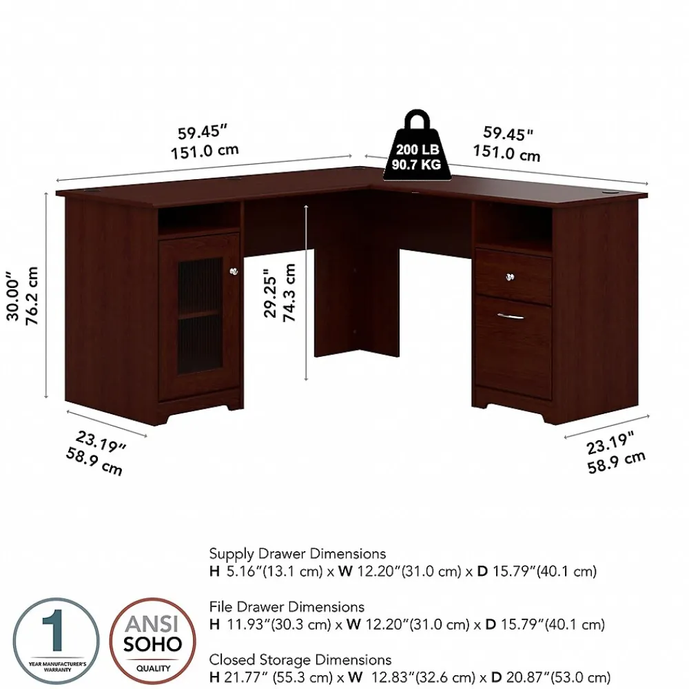 Corner Desks*Bush Furniture Cabot L Shaped Desk, (WC31430K) Harvest Cherry