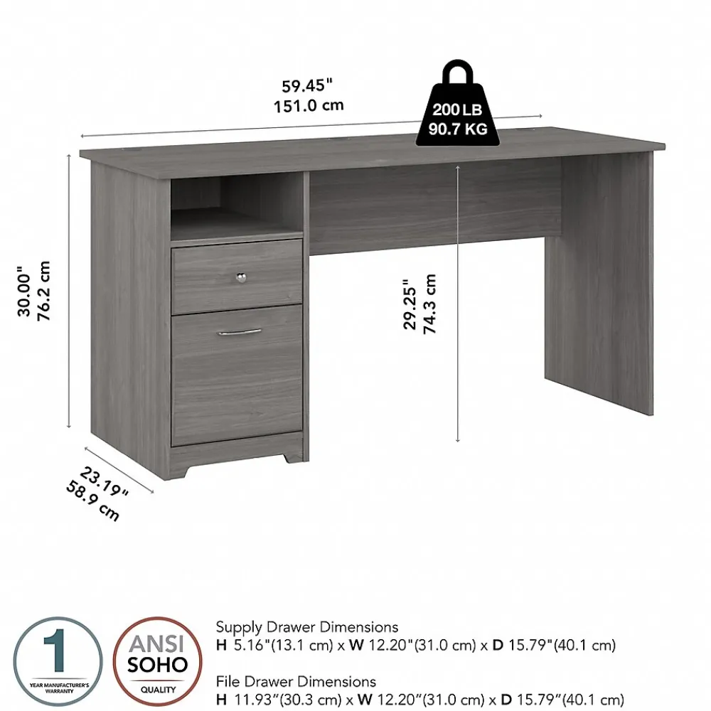 Computer Desks*Bush Furniture Cabot 60"W Computer Desk with Drawers, (WC31360) Modern Gray