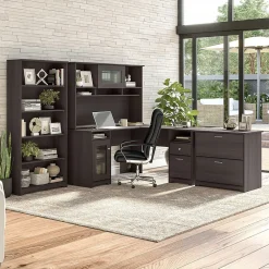 L-Desks*Bush Furniture Cabot 60"W L Shaped Computer Desk with Hutch, File Cabinet and Bookcase, Heather Gray (CAB010HRG)