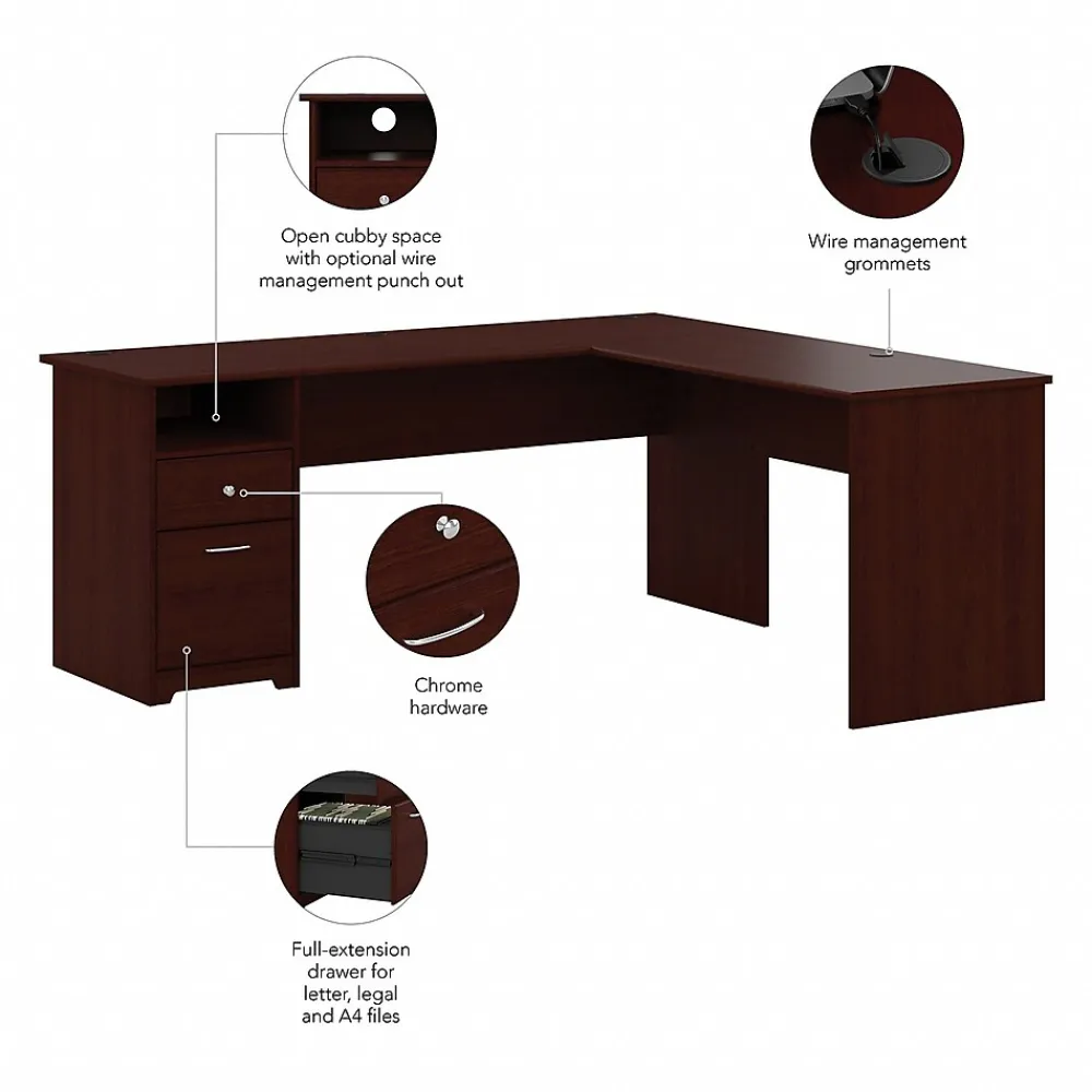 L-Desks*Bush Furniture Cabot 72"W L Shaped Computer Desk with Drawers, (CAB051HVC) Harvest Cherry