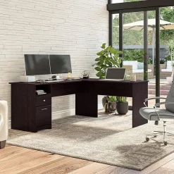 Office Desks*Bush Furniture Cabot 72"W L Shaped Computer Desk with Drawers, (CAB051EPO) Espresso Oak