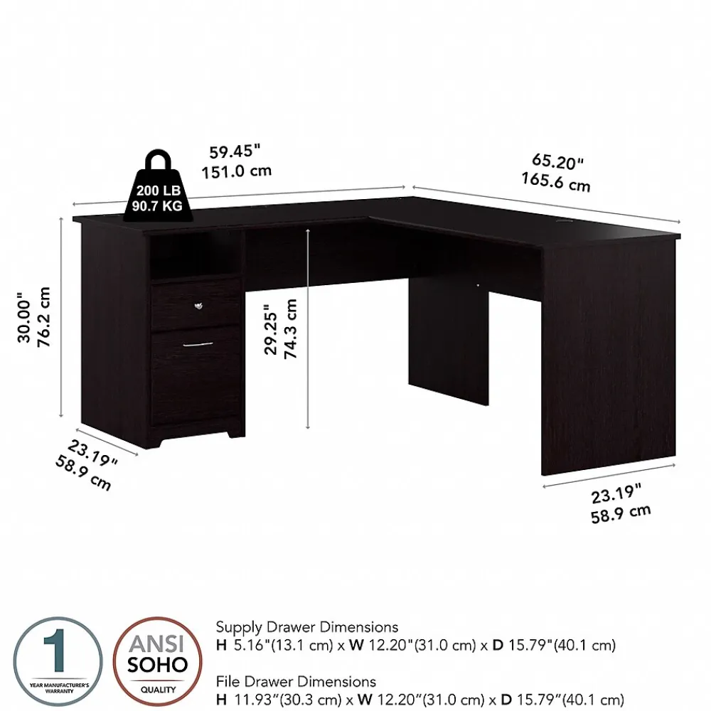 L-Desks*Bush Furniture Cabot 60"W L Shaped Computer Desk with Drawers, (CAB044EPO) Espresso Oak