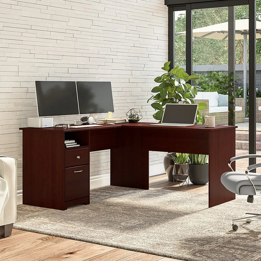 L-Desks*Bush Furniture Cabot 60"W L Shaped Computer Desk with Drawers, (CAB044HVC) Harvest Cherry