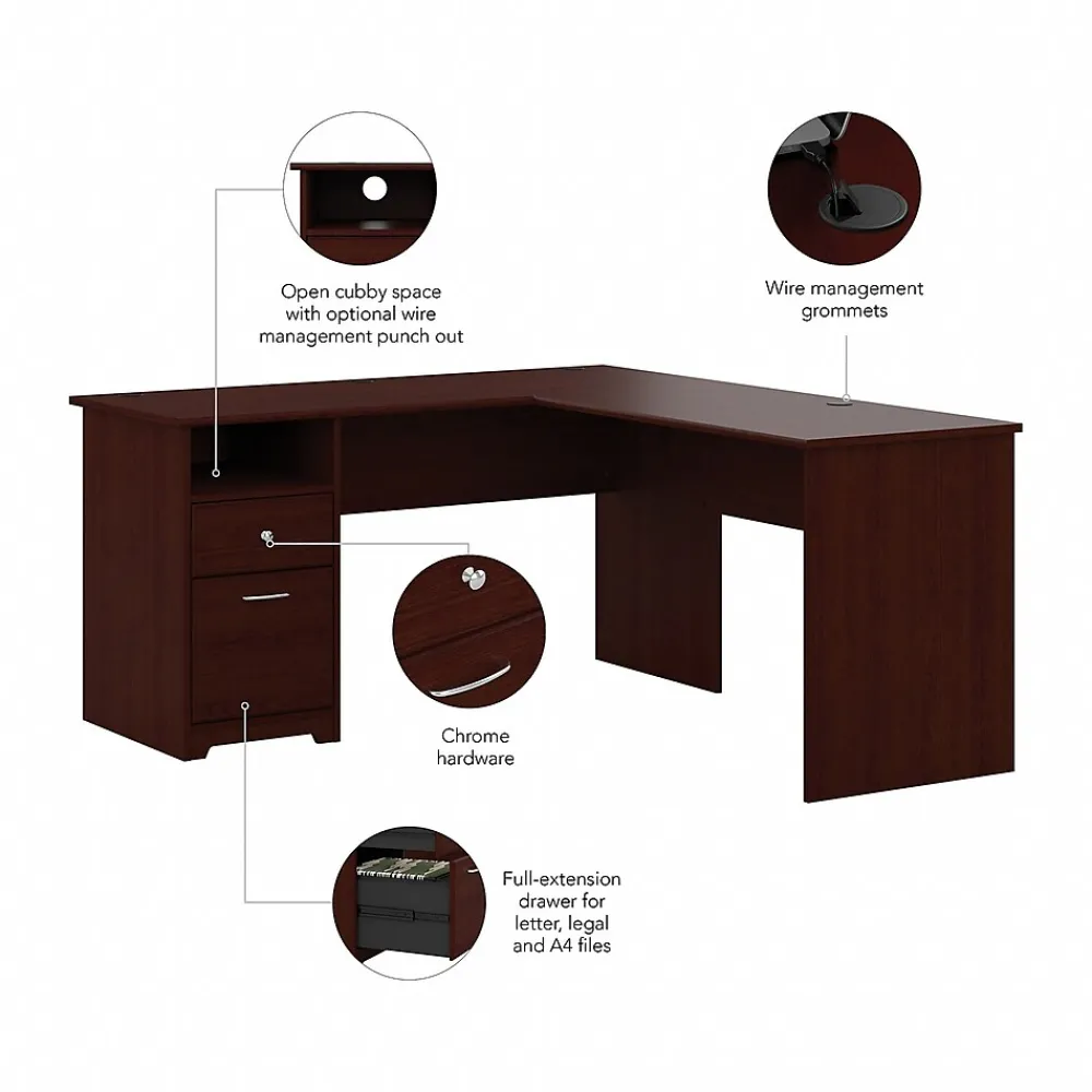 L-Desks*Bush Furniture Cabot 60"W L Shaped Computer Desk with Drawers, (CAB044HVC) Harvest Cherry