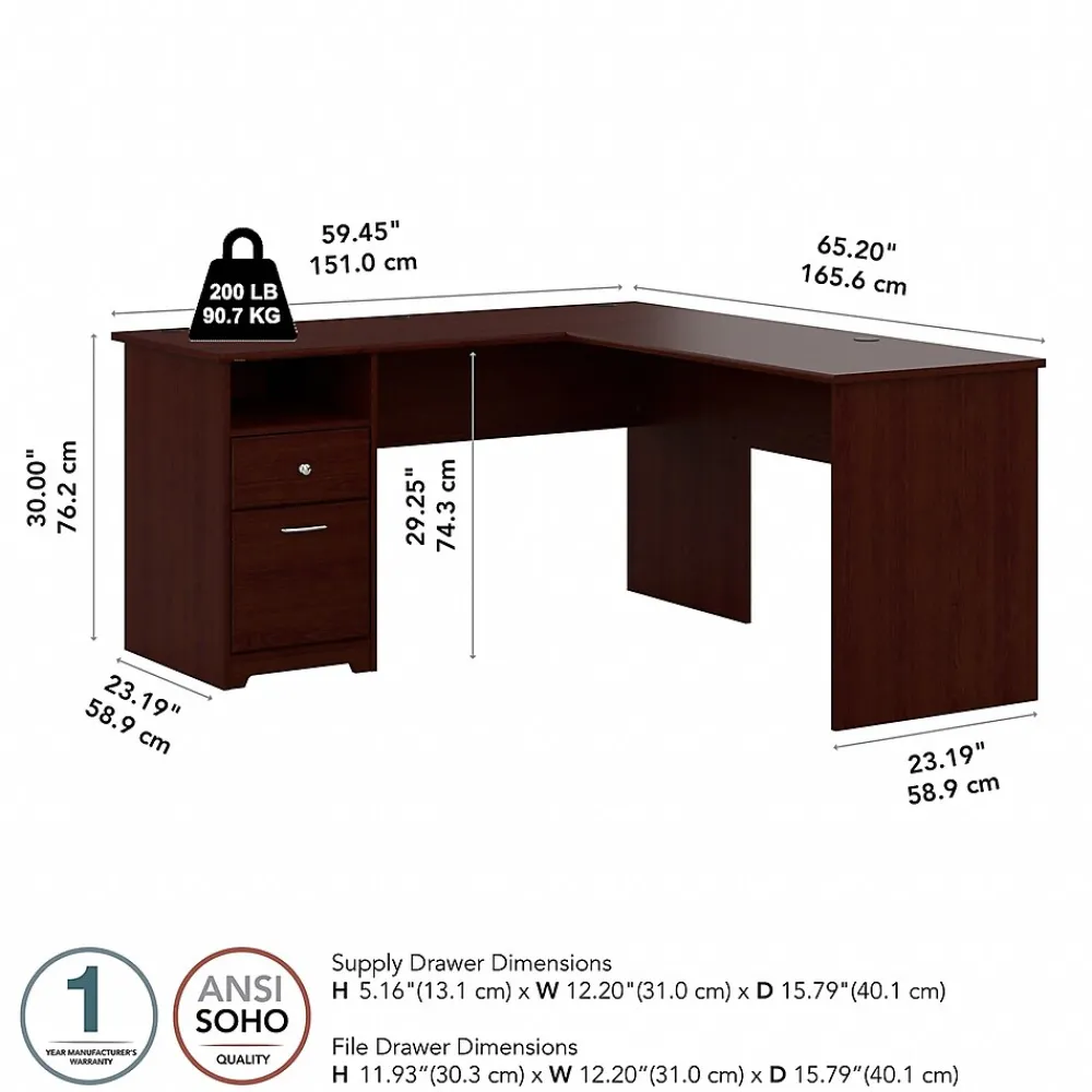 L-Desks*Bush Furniture Cabot 60"W L Shaped Computer Desk with Drawers, (CAB044HVC) Harvest Cherry