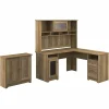 Office Desks*Bush Furniture Cabot 60"W L Shaped Computer Desk with Hutch and Small Storage Cabinet, Reclaimed Pine (CAB016RCP)