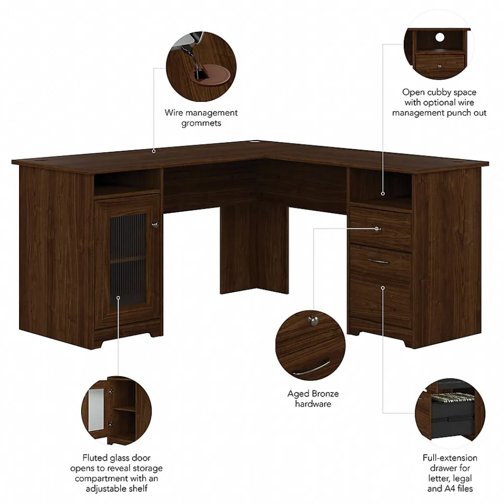 L-Desks*Bush Furniture Cabot 60"W L Shaped Computer Desk, (WC31030-03K) Modern Walnut