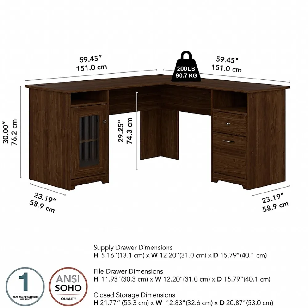 L-Desks*Bush Furniture Cabot 60"W L Shaped Computer Desk, (WC31030-03K) Modern Walnut