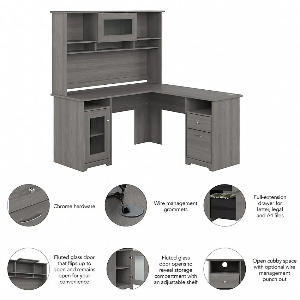 L-Desks*Bush Furniture Cabot 60"W L Shaped Computer Desk with Hutch and Storage, (CAB001MG) Modern Gray