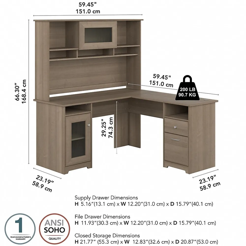 L-Desks*Bush Furniture Cabot 60"W L Shaped Computer Desk with Hutch and Storage, (CAB001AG) Ash Gray