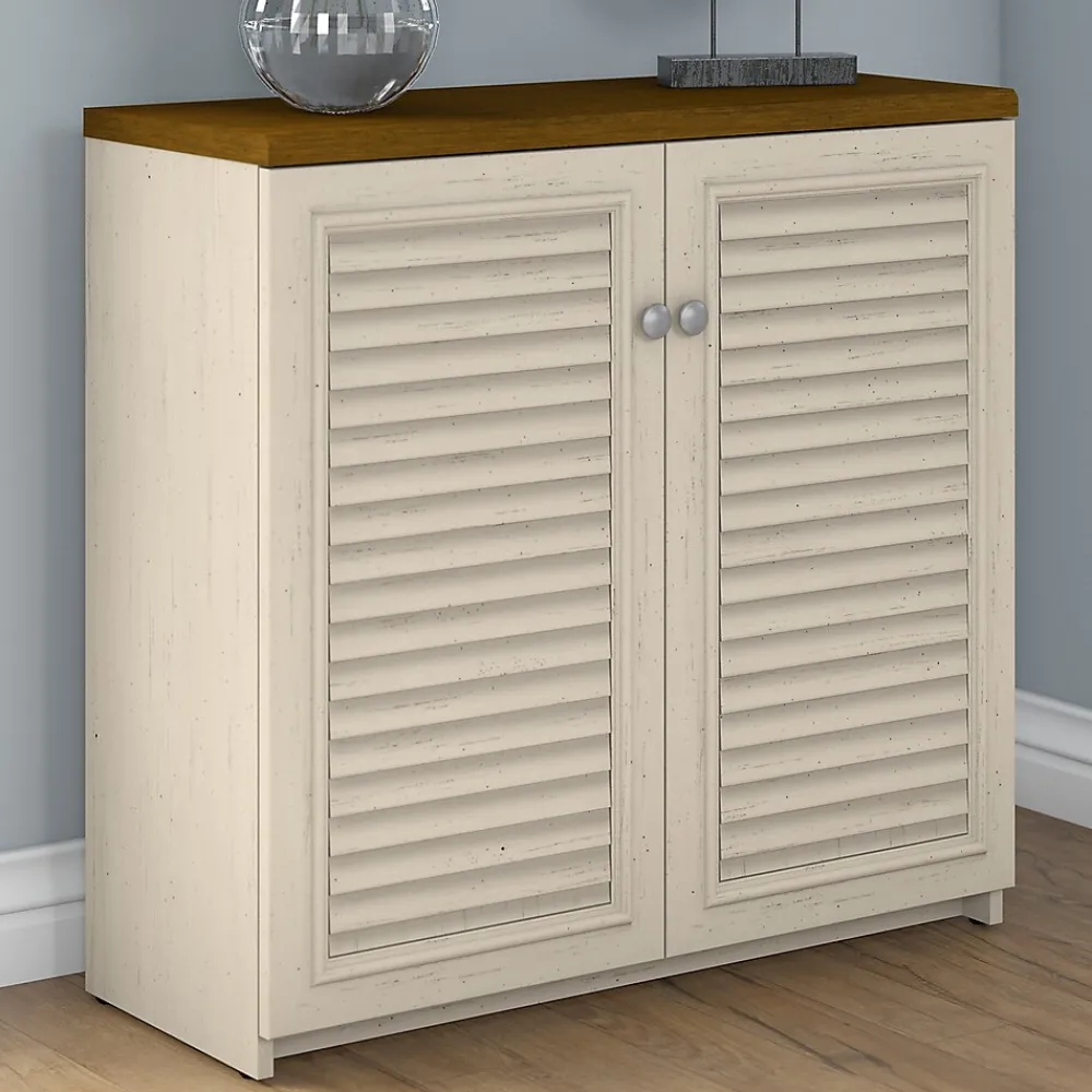 Storage Cabinets*Bush Furniture Fairview Small Storage Cabinet with Doors, (WC53296-03) Antique White/Tea Maple