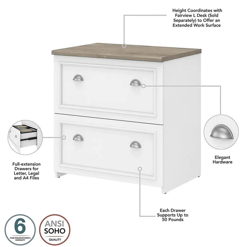 L-Desks*Bush Furniture Fairview 60"W L Shaped Desk with Hutch, Bookcase, Storage and File Cabinets, (FV014G2W) Shiplap Gray/Pure White