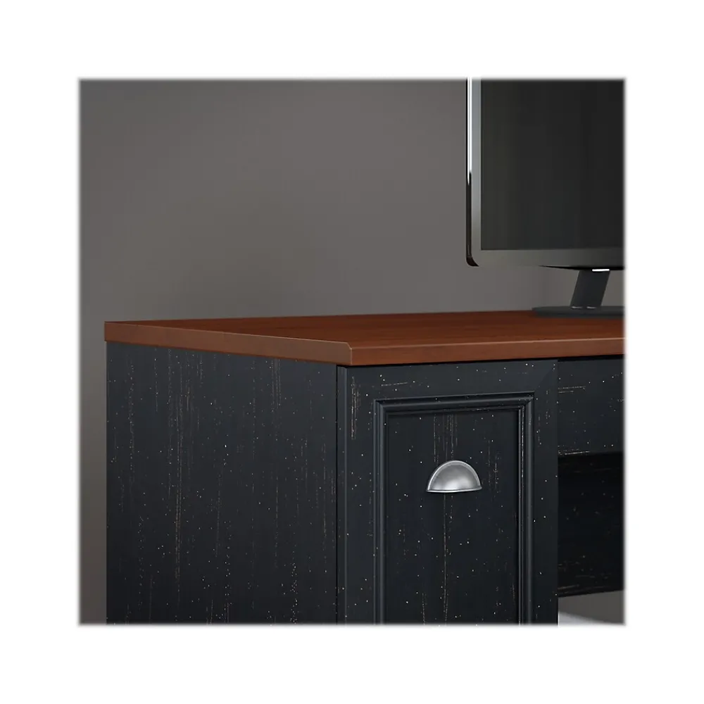 L-Desks*Bush Furniture Fairview 60"W L Shaped Desk with Lateral File Cabinet and 5 Shelf Bookcase, Antique Black (FV008AB) Antique Black/Hansen Cherry