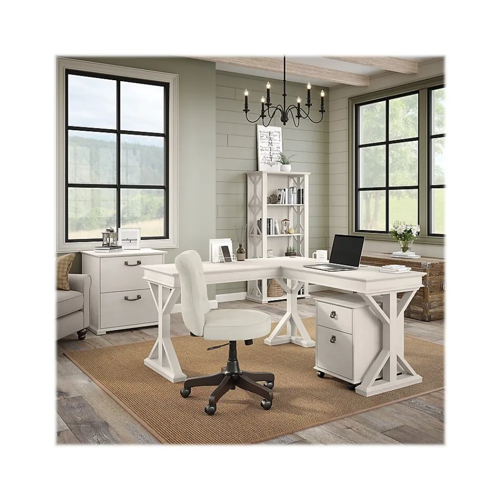 Bookcases*Bush Furniture Homestead 66.3"H 4-Shelf Bookcase with Adjustable Shelves, Linen White Oak Laminated Wood (HOB166LW-03)