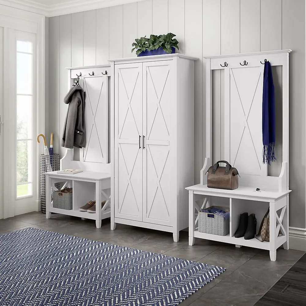 Storage Cabinets*Bush Furniture Key West 66" Tall Storage Cabinet with Doors and 5 Shelves, Pure White Oak (KWS266WT-03)