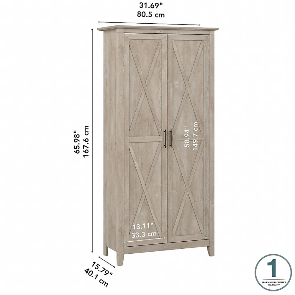 Storage Cabinets*Bush Furniture Key West 66" Tall Storage Cabinet with Doors and 5 Shelves, Washed Gray (KWS266WG-03)