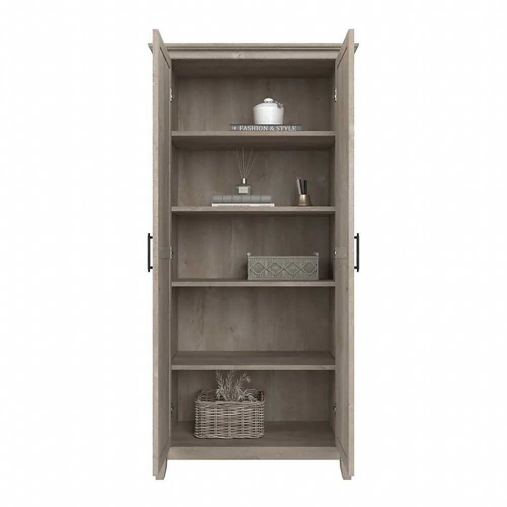Storage Cabinets*Bush Furniture Key West 66" Tall Storage Cabinet with Doors and 5 Shelves, Washed Gray (KWS266WG-03)