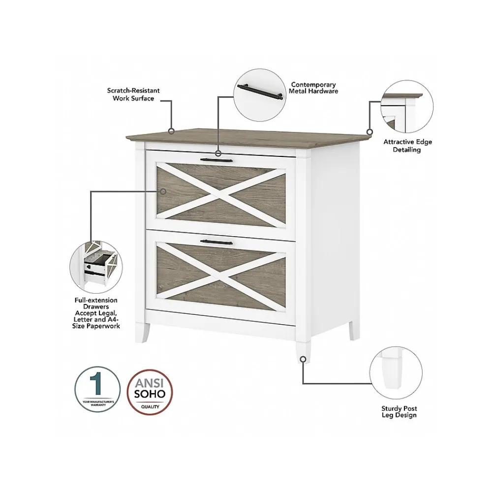 File Cabinets*Bush Furniture Key West 2-Drawer Lateral File Cabinet, Letter/Legal, Shiplap Gray/Pure White, 30" (KWF130G2W-03)