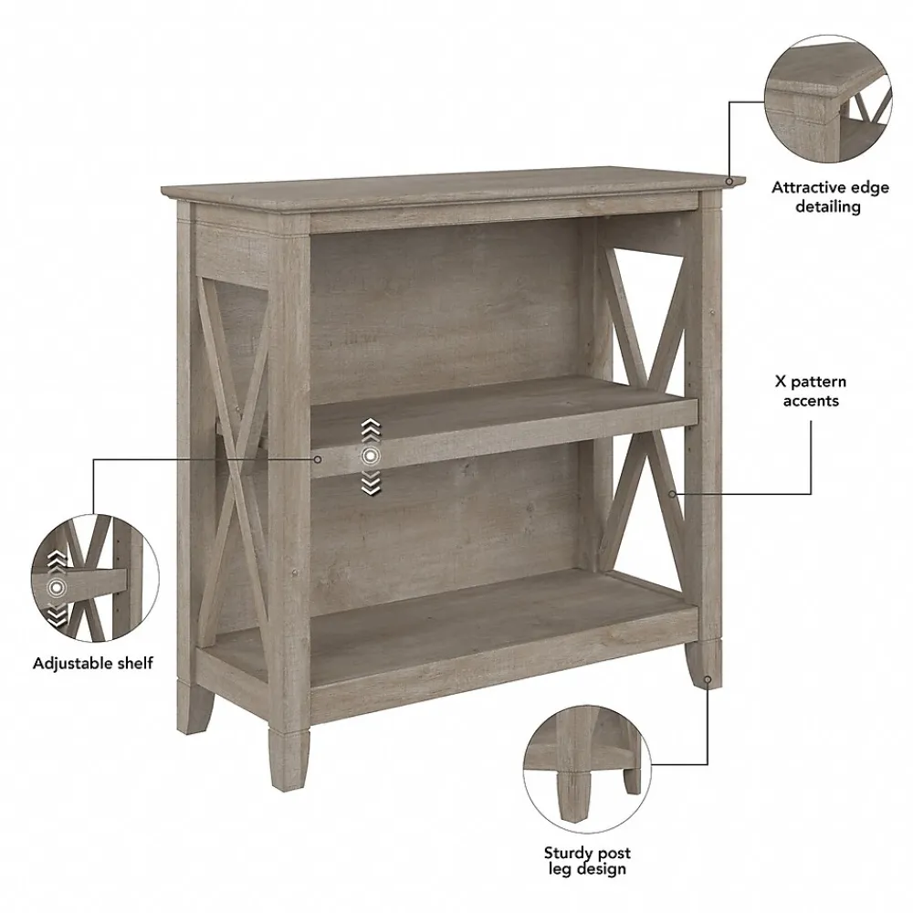 Bookcases*Bush Furniture Key West 30"H 2-Shelf Bookcase with Adjustable Shelf, Washed Gray (KWB124WG-03)