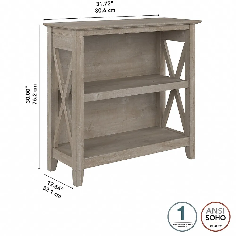 Bookcases*Bush Furniture Key West 30"H 2-Shelf Bookcase with Adjustable Shelf, Washed Gray (KWB124WG-03)