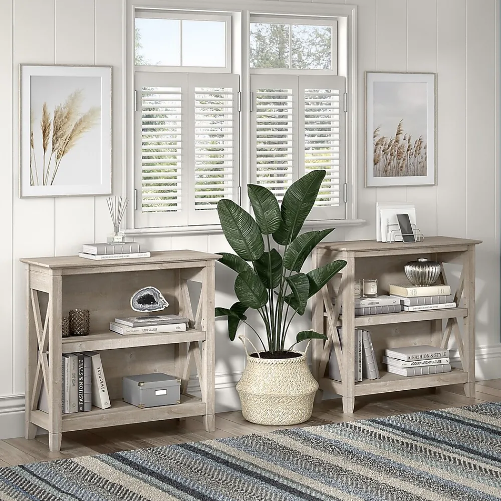 Bookcases*Bush Furniture Key West 30"H 2-Shelf Bookcase with Adjustable Shelf, Washed Gray (KWB124WG-03)