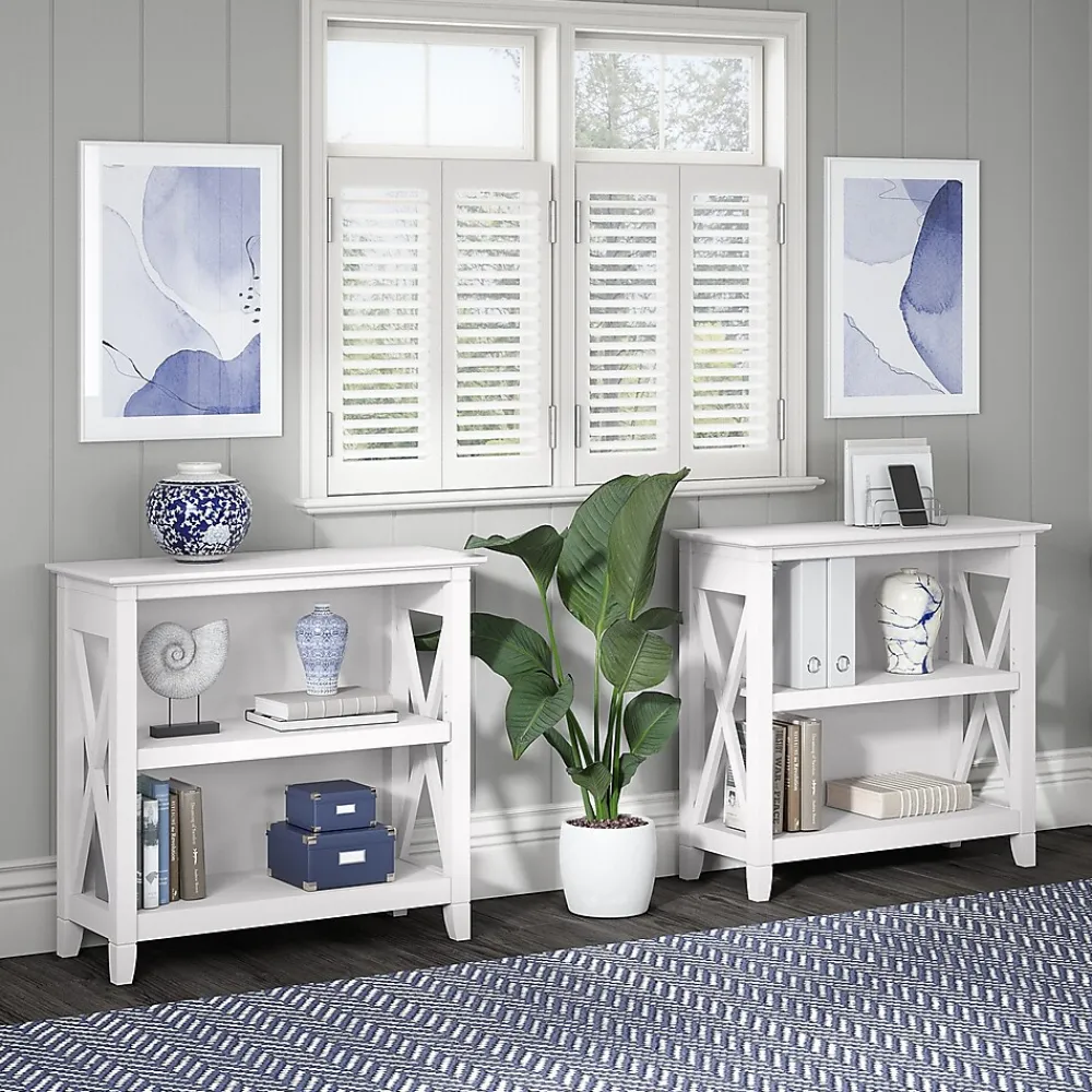 Bookcases*Bush Furniture Key West 30"H 2-Shelf Bookcase with Adjustable Shelf, Pure White Oak (KWB124WT-03)