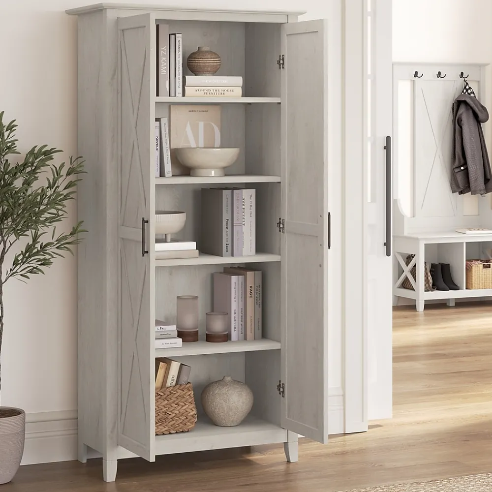 Storage Cabinets*Bush Business Furniture Bush Furniture Key West 65.98"H Storage Cabinet with 5 Shelves, Linen White Oak (KWS266LW-03)